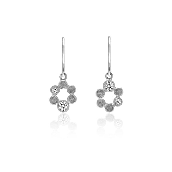 Small halo earrings in sterling silver and gemstone