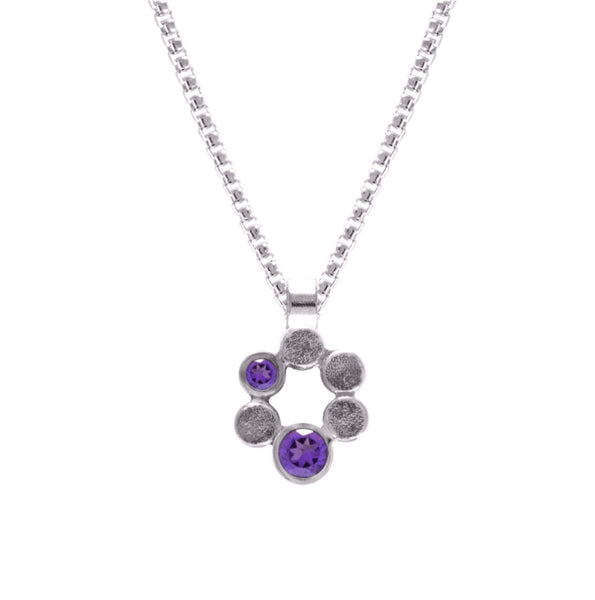 Small halo pendant in sterling silver and gemstone - ready to wear