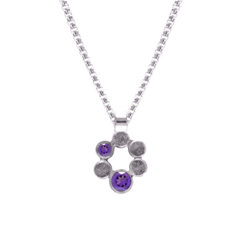 Small halo pendant in sterling silver and gemstone