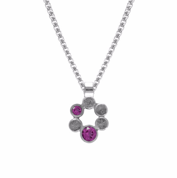 Small halo pendant in sterling silver and gemstone - ready to wear
