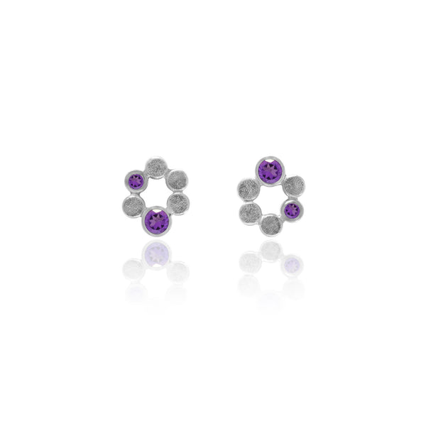 Small halo earrings in sterling silver and gemstone