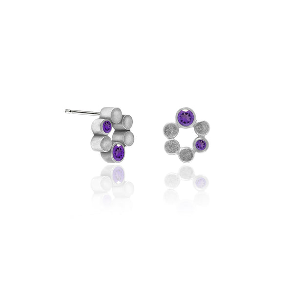 Small halo earrings in sterling silver and gemstone