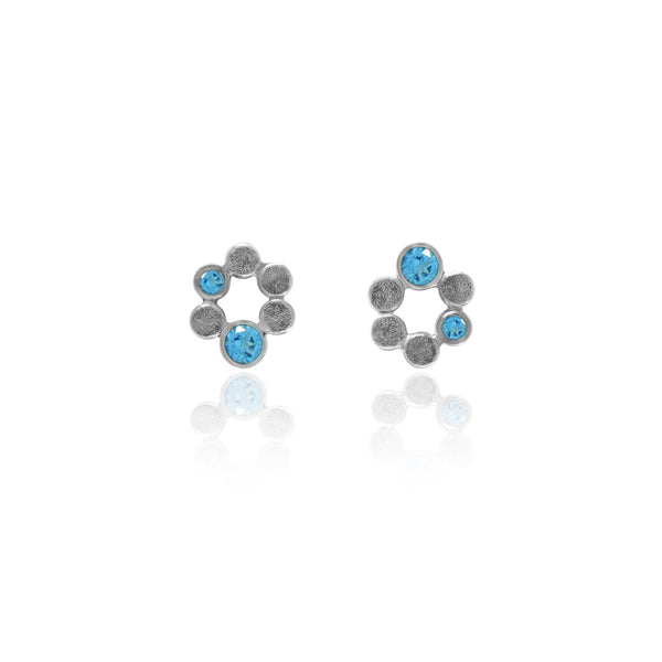 Small halo earrings in sterling silver and gemstone