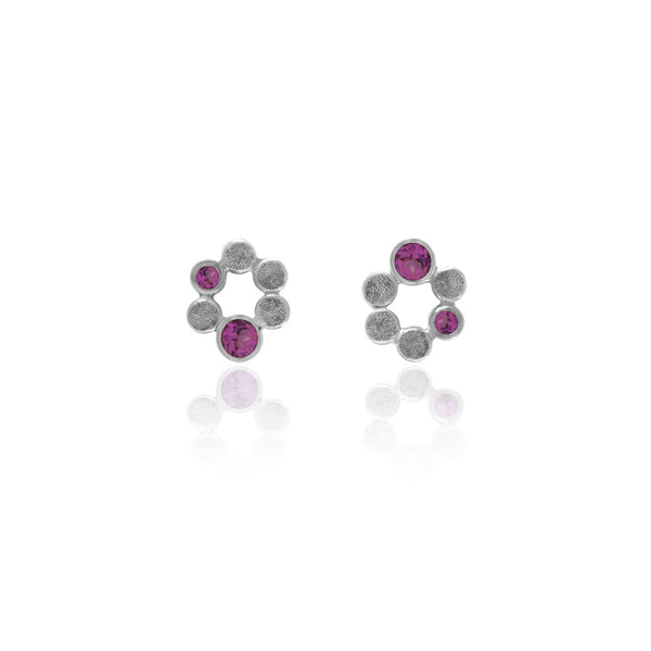 Small halo earrings in sterling silver and gemstone
