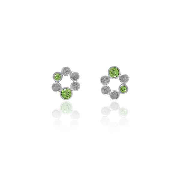 Small halo earrings in sterling silver and gemstone