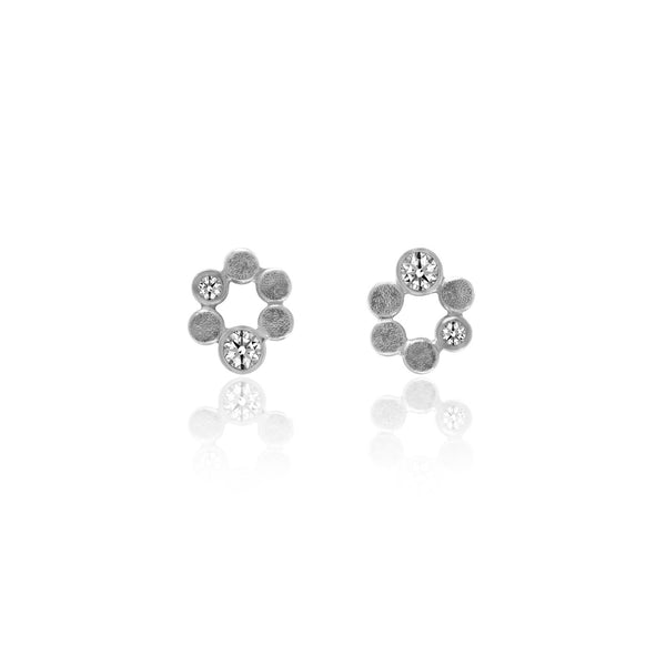 Small halo earrings in sterling silver and gemstone