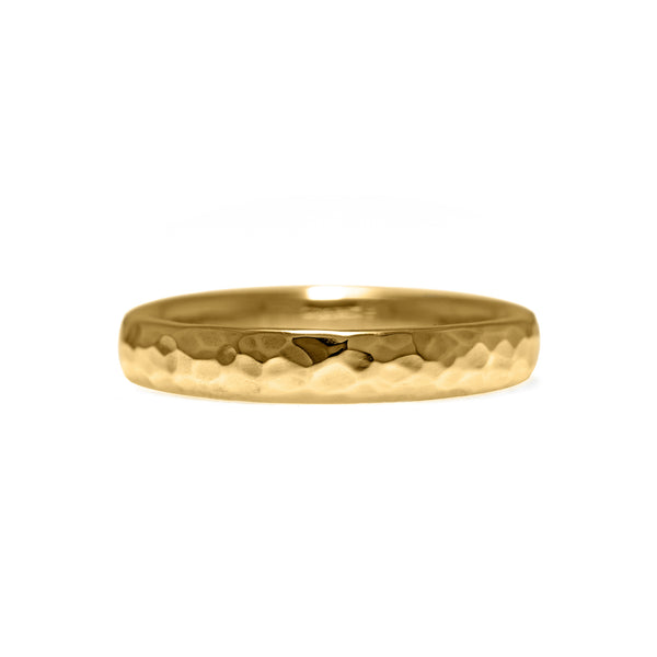 Court shaped wedding band recycled yellow gold beaten
