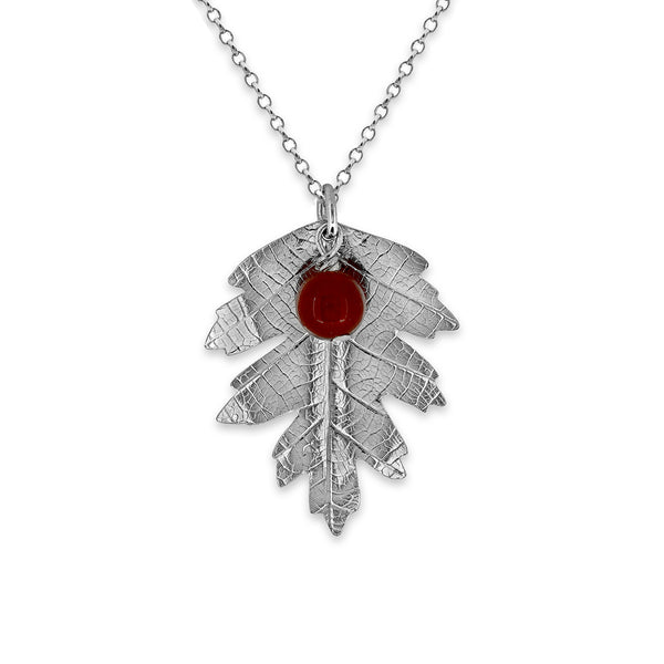 Silver hawthorn leaf and berry necklace - ready to wear