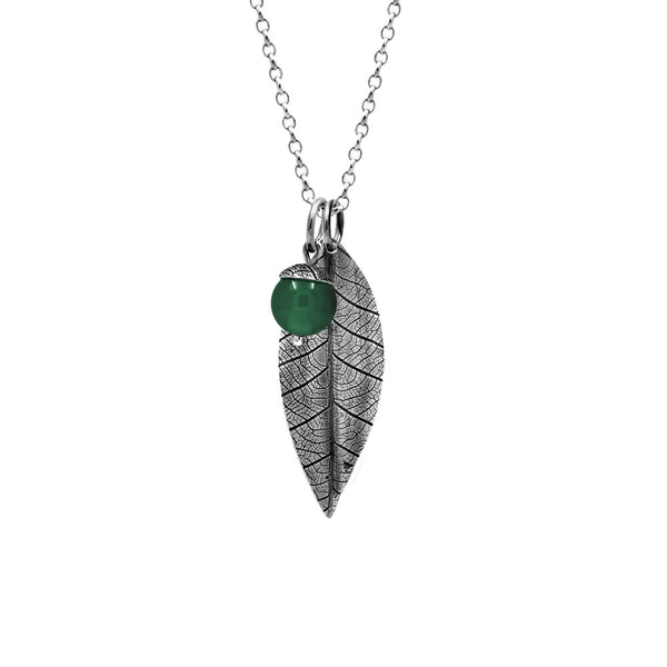 sterling silver leaf and acorn pendant with green agate