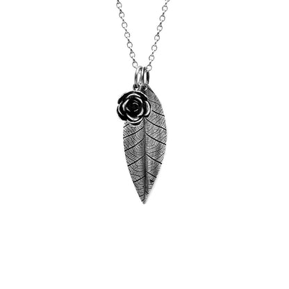 Leaf and rose charm necklace - medium - READY TO WEAR