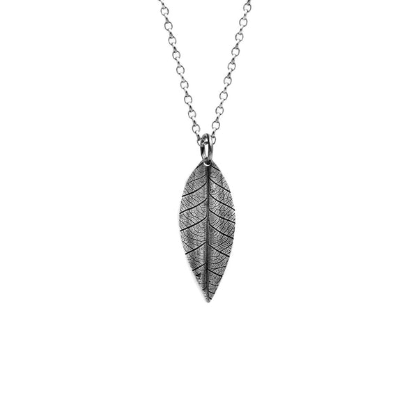 Silver leaf and acorn charm necklace - small