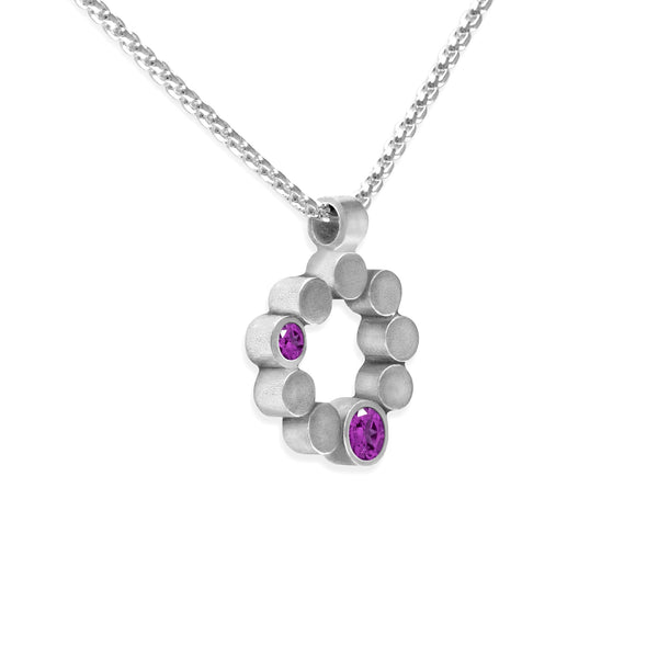 Medium halo pendant in sterling silver and gemstone