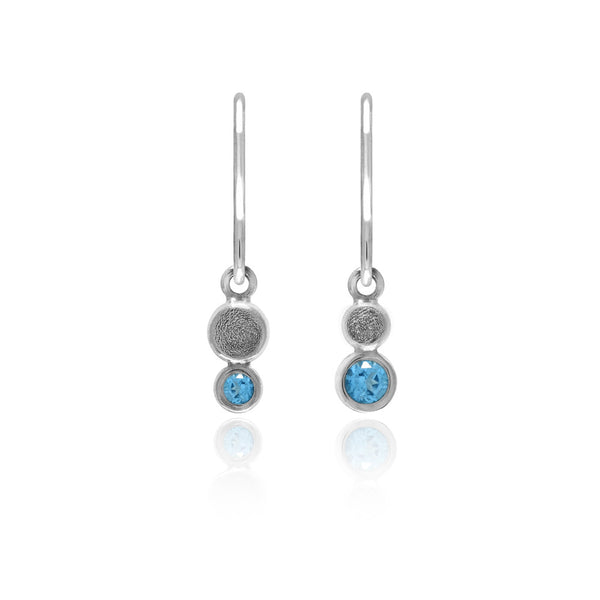 Halo mini drop earrings in textured sterling silver - blue topaz