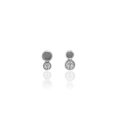 Halo mini stud earrings in textured sterling silver - white topaz