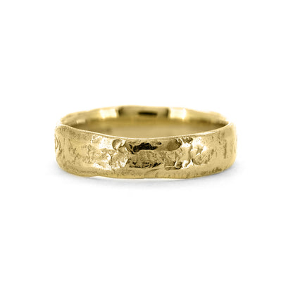 Molten wedding band textured wedding ring recycled yellow gold
