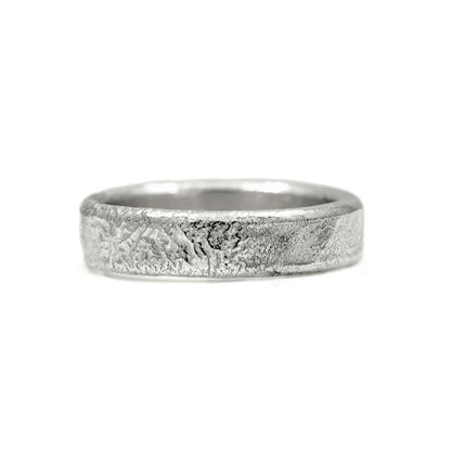 Molten wedding band textured wedding ring recycled white gold