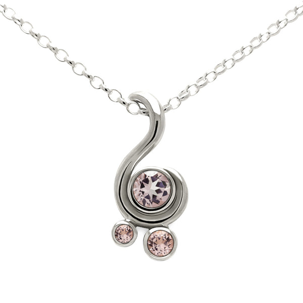 Entwine three stone gemstone pendant in sterling silver - morganite