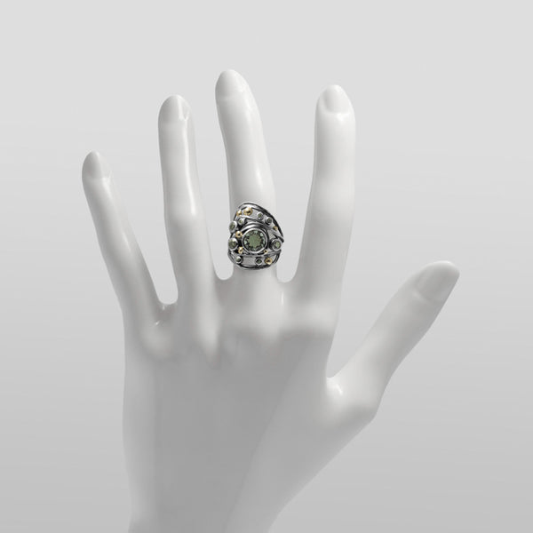 Sterling silver, green quartz and sapphire ring - READY TO WEAR