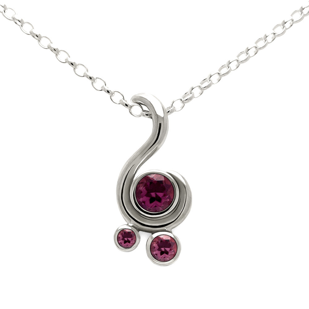 Entwine three stone gemstone pendant in sterling silver - rhodolite garnet