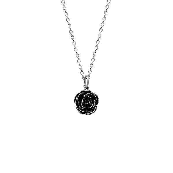 Silver leaf and rose charm necklace - large - READY TO WEAR