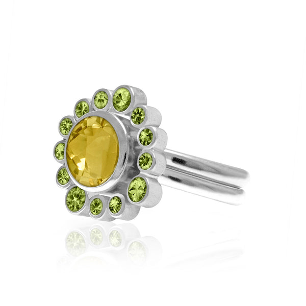 Sterling silver and peridot halo ring with interlocking citrine solo ring