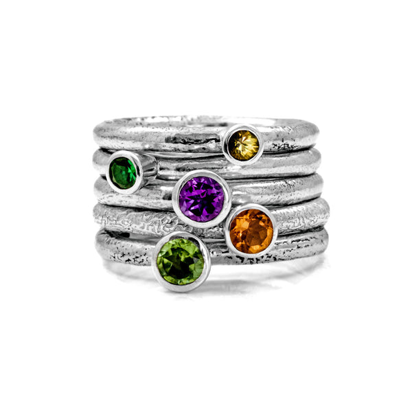 Silver twig and gemstone stacking ring - small