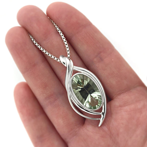 Entwine statement pendant in sterling silver and green quartz - ready to wear