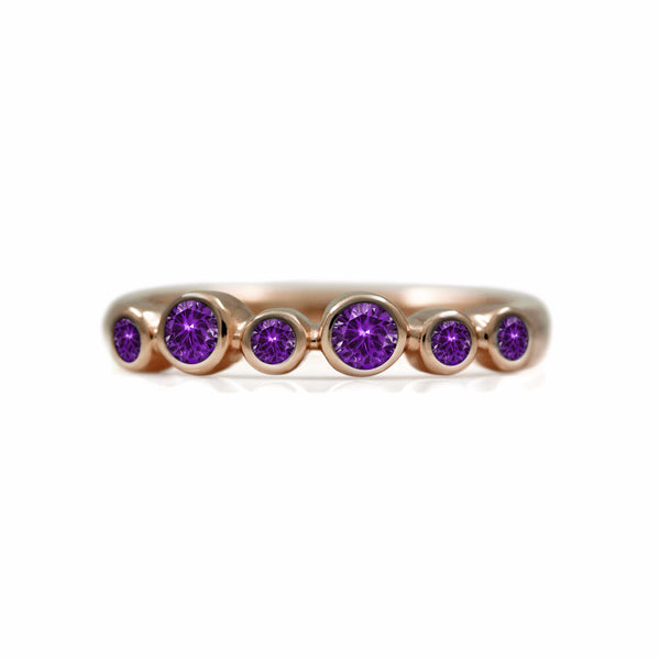 Halo half eternity ring - 9ct rose gold and amethyst
