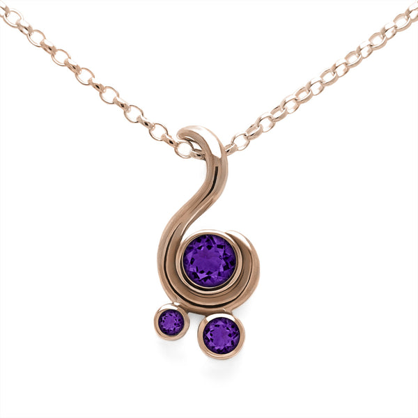 Entwine three stone gemstone pendant in 9ct gold - rose gold and amethyst