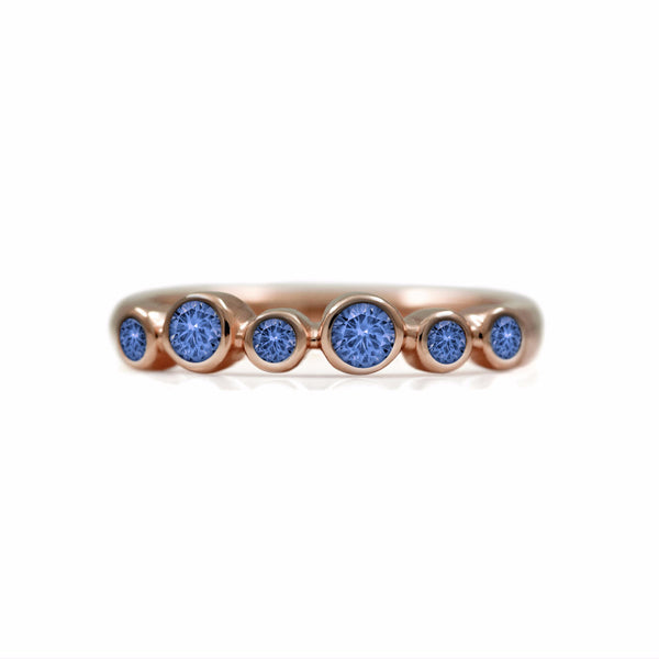 Halo half eternity ring - 9ct rose gold and blue sapphire