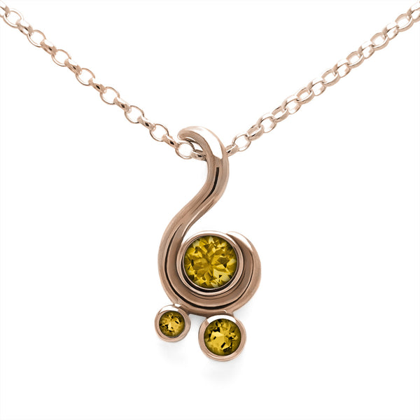 Entwine three stone gemstone pendant in 9ct gold - rose gold and citrine