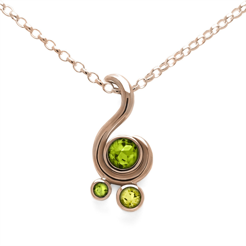 Entwine three stone gemstone pendant in 9ct gold - rose gold, peridot and lemon quartz