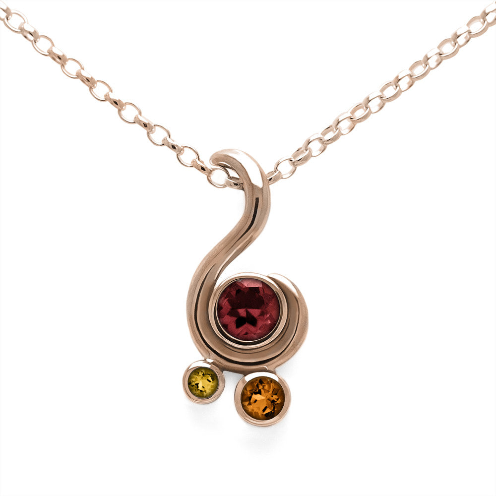 Entwine three stone gemstone pendant in 9ct gold - rose gold, garnet and citrine