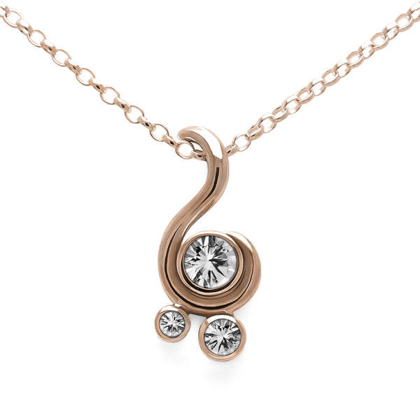 Entwine three stone gemstone pendant in 9ct gold - rose gold and white sapphire