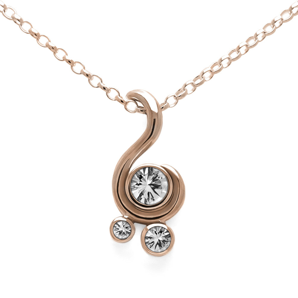 Entwine three stone gemstone pendant in 9ct gold - rose gold and white topaz