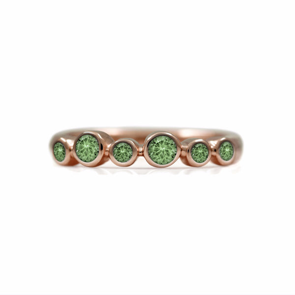 Halo half eternity ring - 9ct rose gold and green sapphire