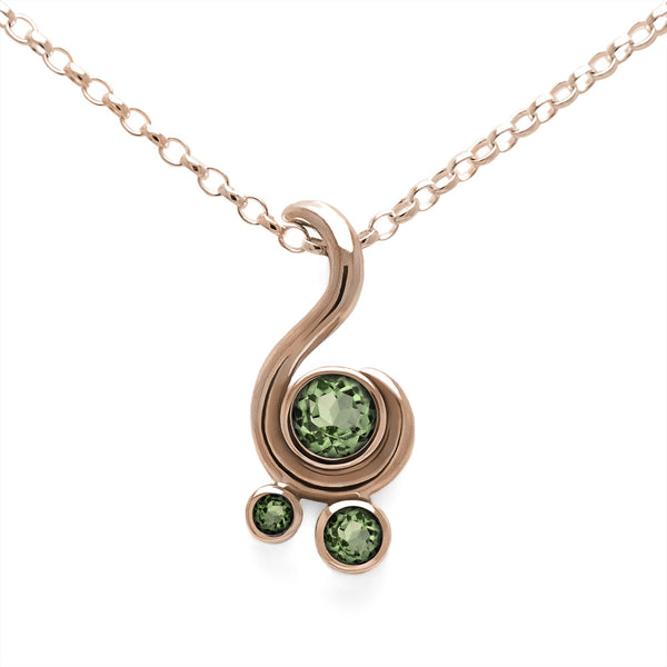Entwine three stone gemstone pendant in 9ct gold - rose gold and green sapphire