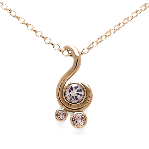 Entwine three stone gemstone pendant in 9ct gold - rose gold and morganite