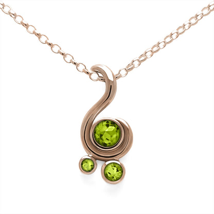 Entwine three stone gemstone pendant in 9ct gold - rose gold and peridot