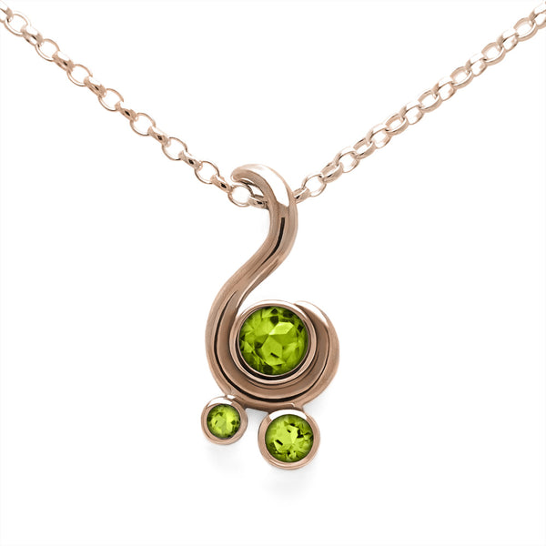Entwine three stone gemstone pendant in 9ct gold - rose gold and peridot