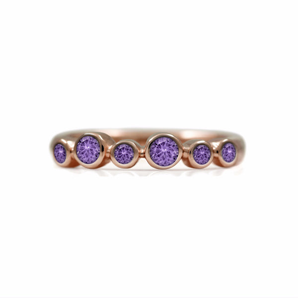 Halo half eternity ring - 9ct rose gold and purple sapphire