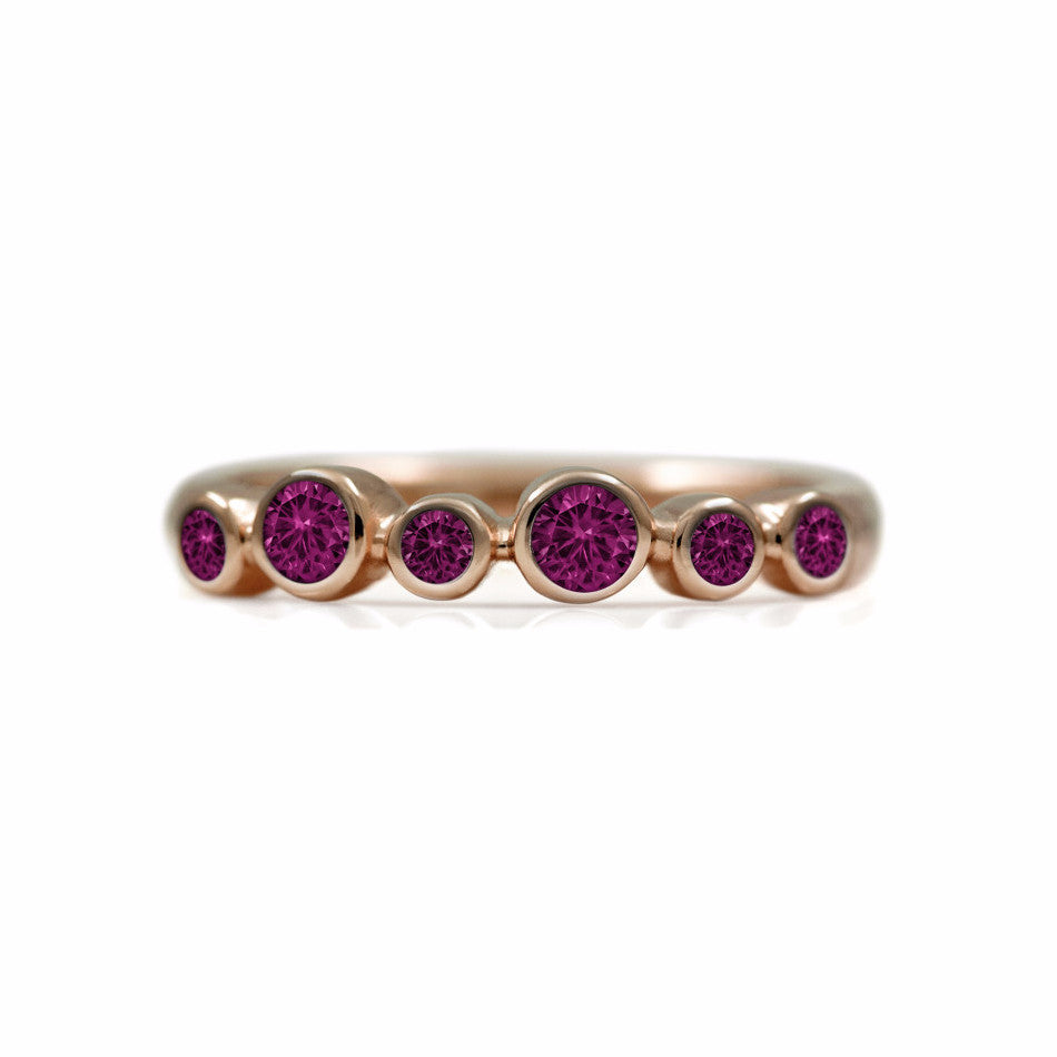 Halo half eternity ring - 9ct rose gold and rhodolite garnet