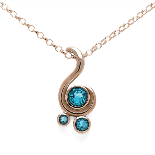 Entwine three stone gemstone pendant in 9ct gold - rose gold and blue topaz
