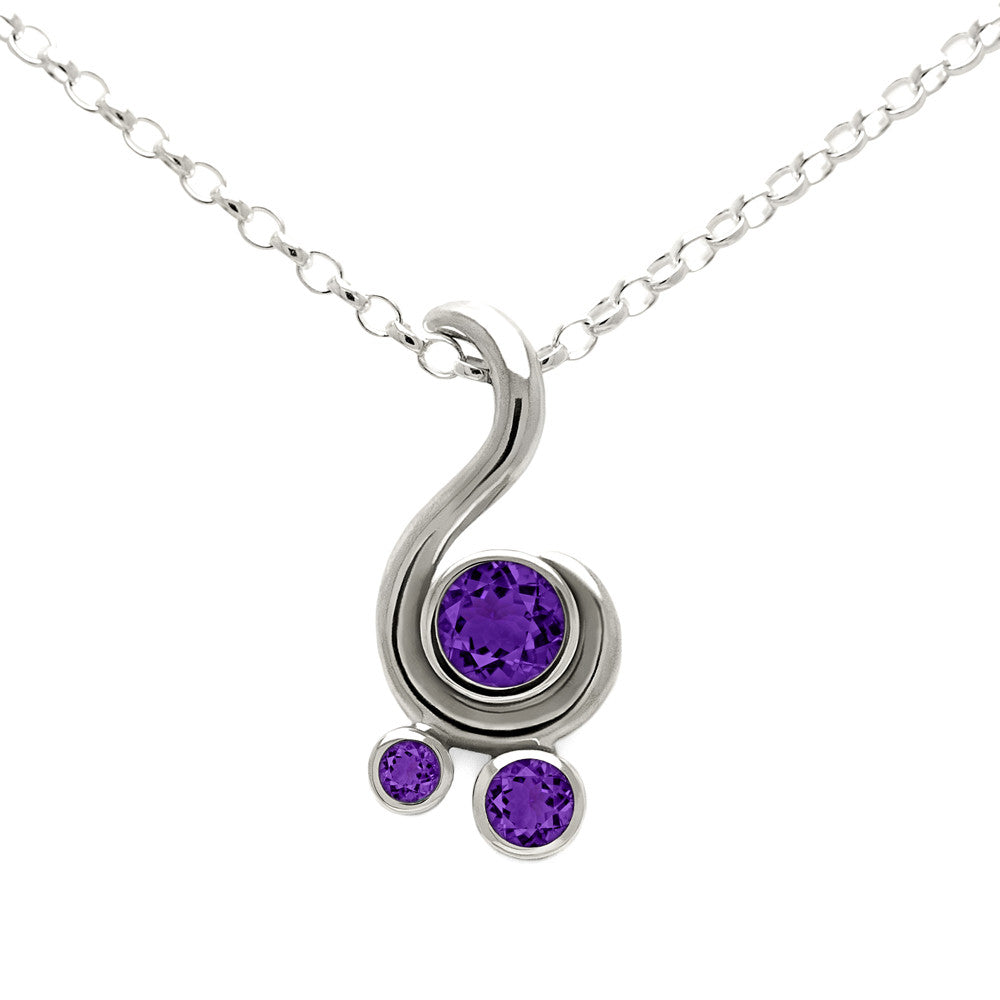 Entwine three stone gemstone pendant in sterling silver - amethyst