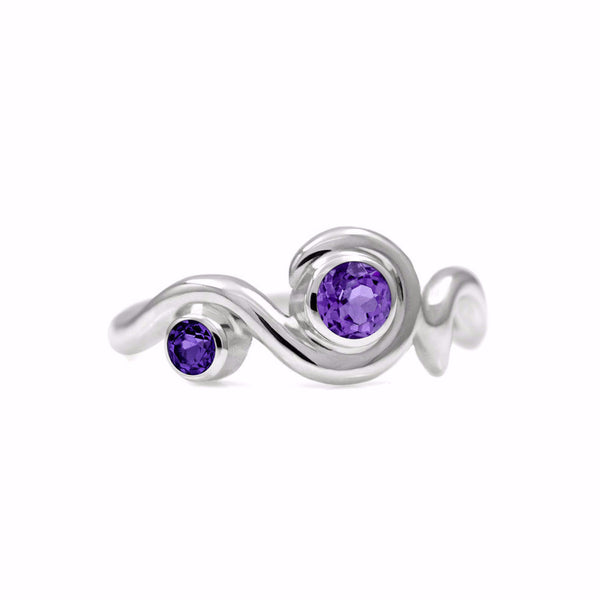 Entwine two stone gemstone engagement ring  - sterling silver and amethyst