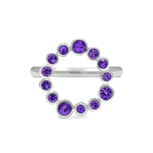 Sterling silver and amethyst halo ring