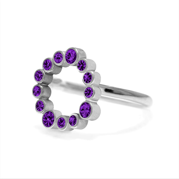 Sterling silver and amethyst halo ring