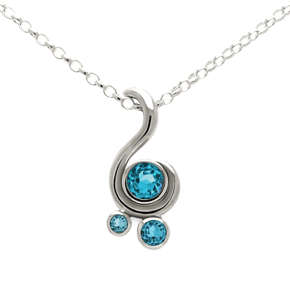 Entwine three stone gemstone pendant in sterling silver - blue topaz