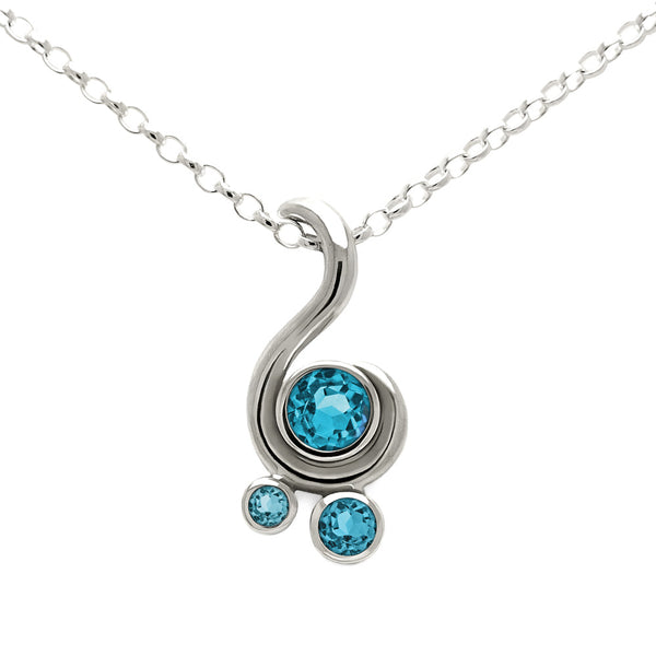 Entwine three stone gemstone pendant in sterling silver - blue topaz