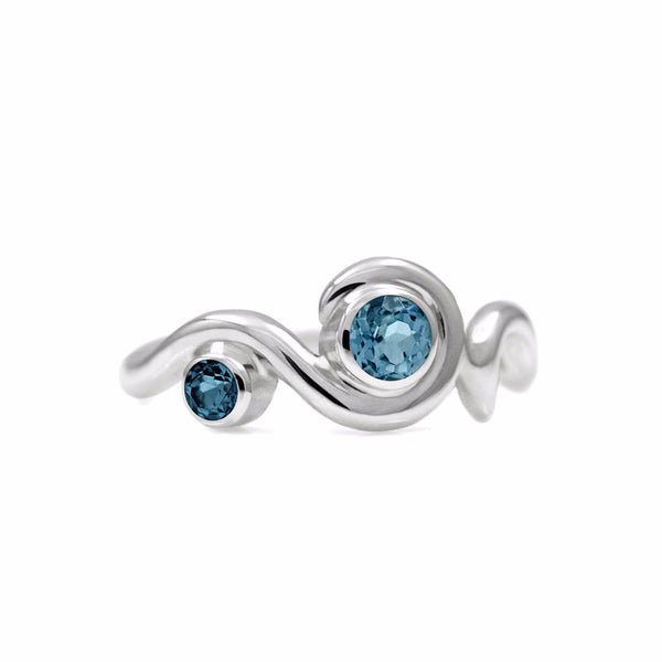 Entwine two stone gemstone engagement ring  - sterling silver and blue topaz